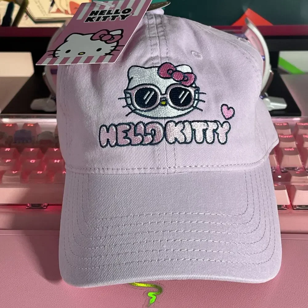 Hello Kitty Baseball Cap Pink Sunglasses Embroidered Adjustable 2024 Sanrio